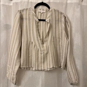 OLIVACEOUS Cropped Deep Plunge Linen Blouse